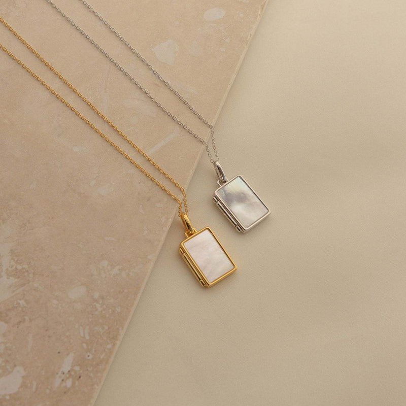 Shell Inlay Locket Pendant Necklace