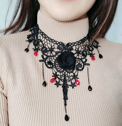 Gothic Rose Choker Pearl Necklace