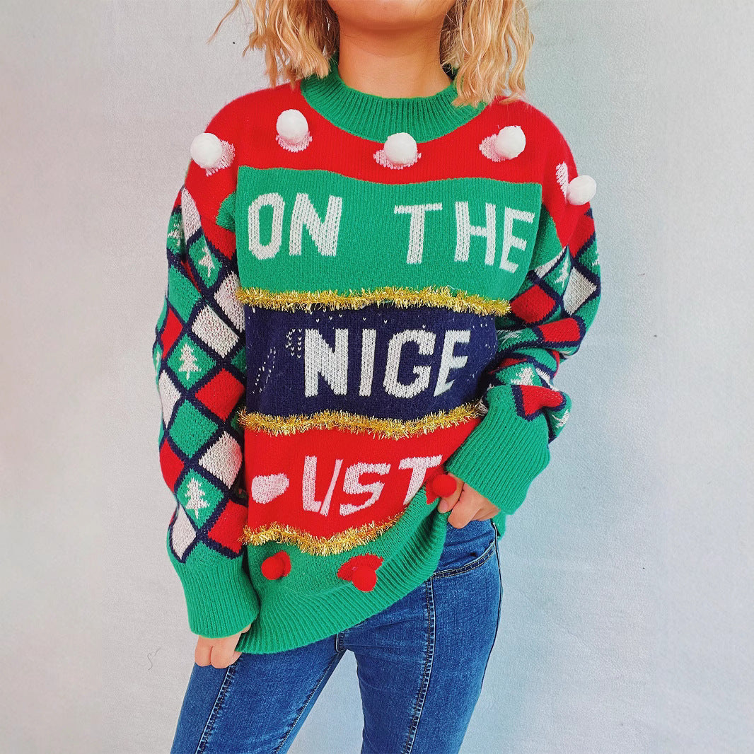 Women's Christmas Sweater with Three-Dimensional Motifs and Glittering Accents R&B