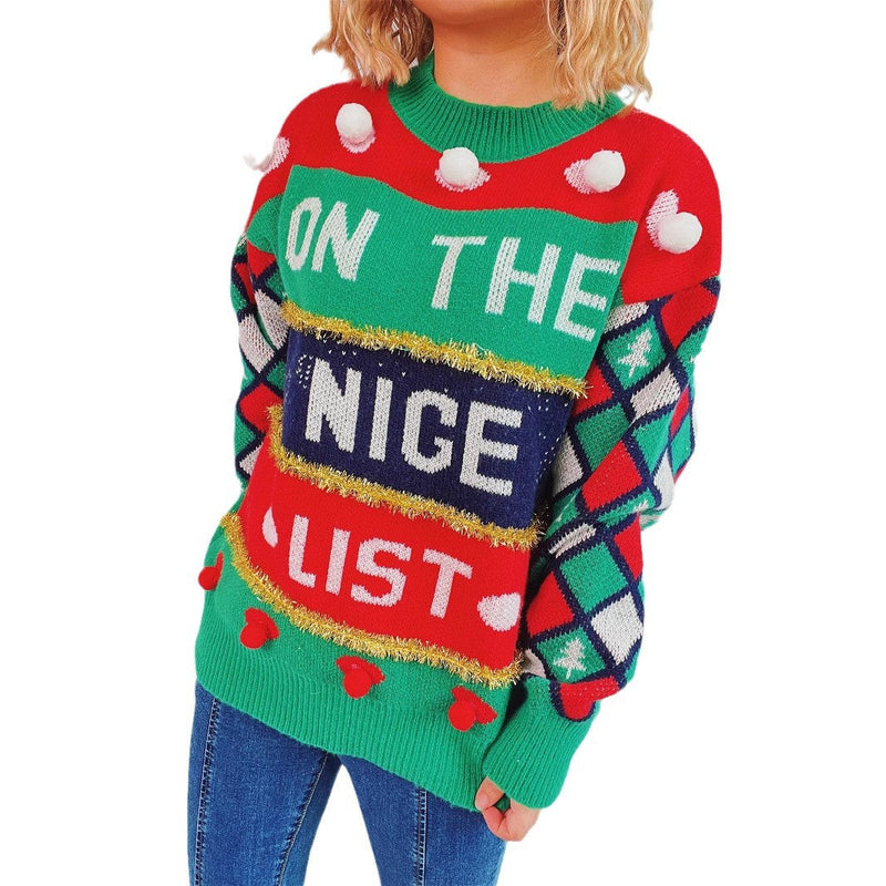 Women's Christmas Sweater with Three-Dimensional Motifs and Glittering Accents