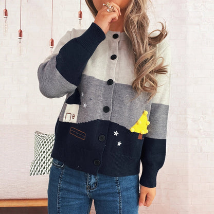 Women's Cardigan with Festive Motif and Button Details