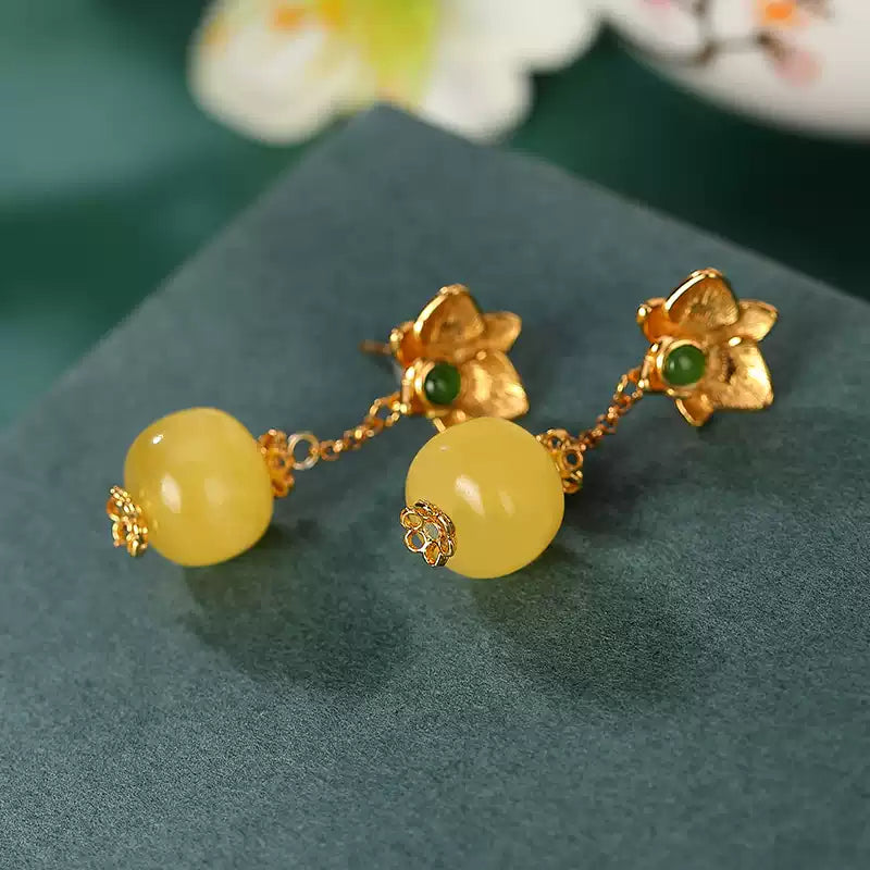 Diana Jade and Honey Amber Drop Earrings