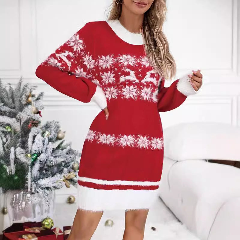 Women's Christmas Sweater with Festive Snowflake Design and Soft Fleece