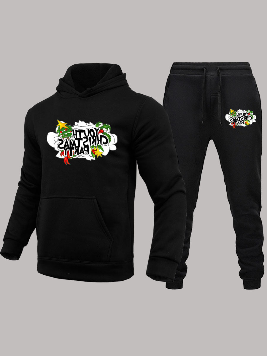Women's Hoodie and Sweatpants Set with Creative Christmas Motif