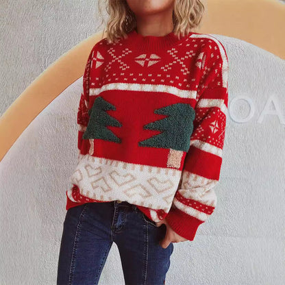 Women's Festive Knit Sweater with Christmas Motif and Soft Material