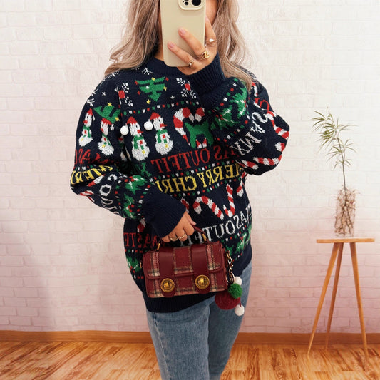 Women's Christmas Sweater with Nordic Design and Festive Motifs