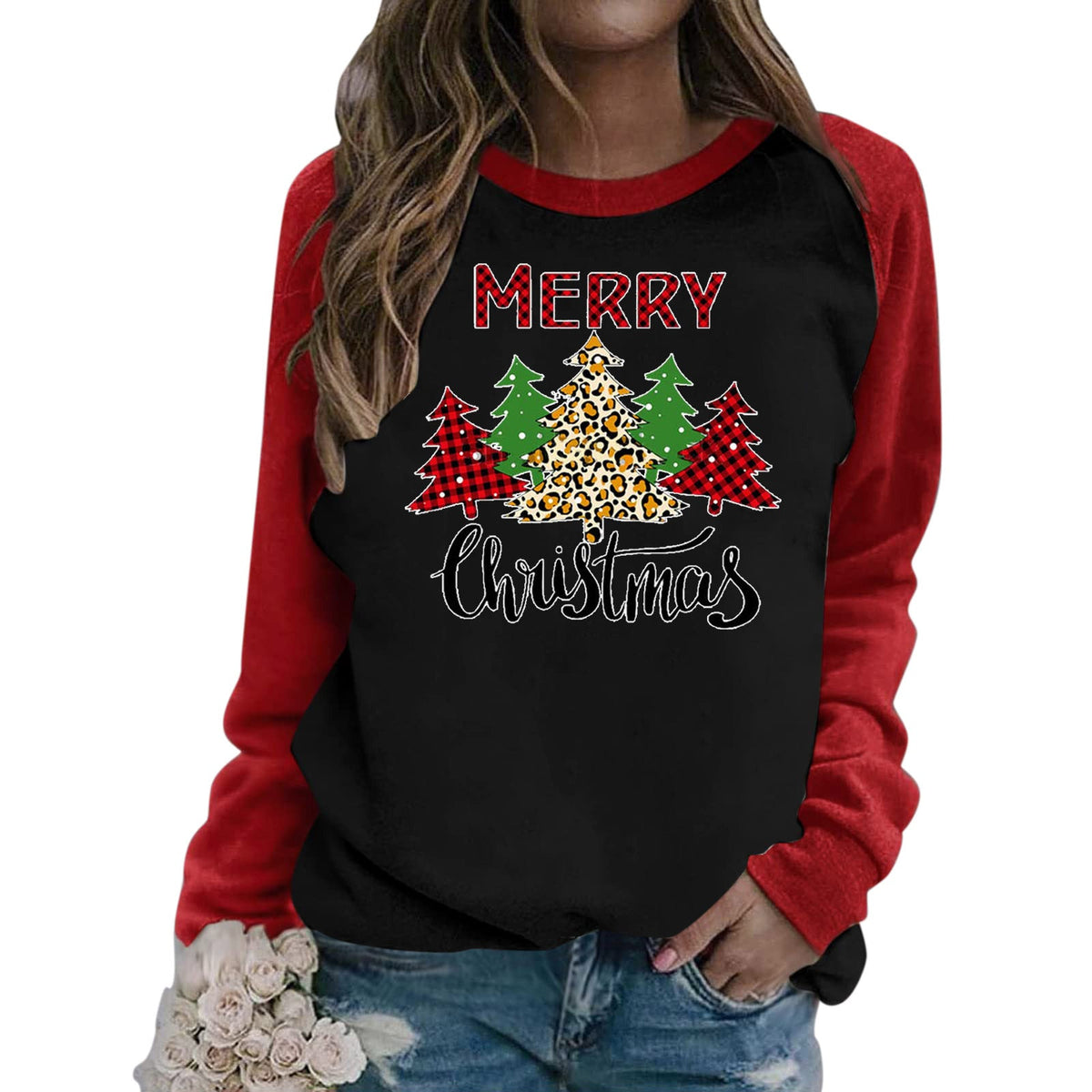 Women's Sweatshirt with Festive Reindeer Motif
