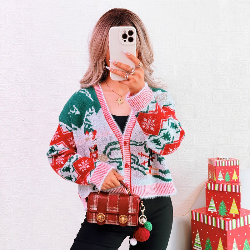 Women's Cardigan in Festive Design with Christmas Motifs
