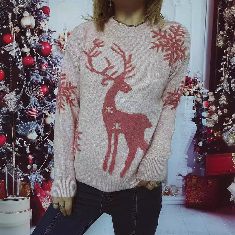 Women's Christmas Sweater with Festive Reindeer Motif and Comfortable Cut