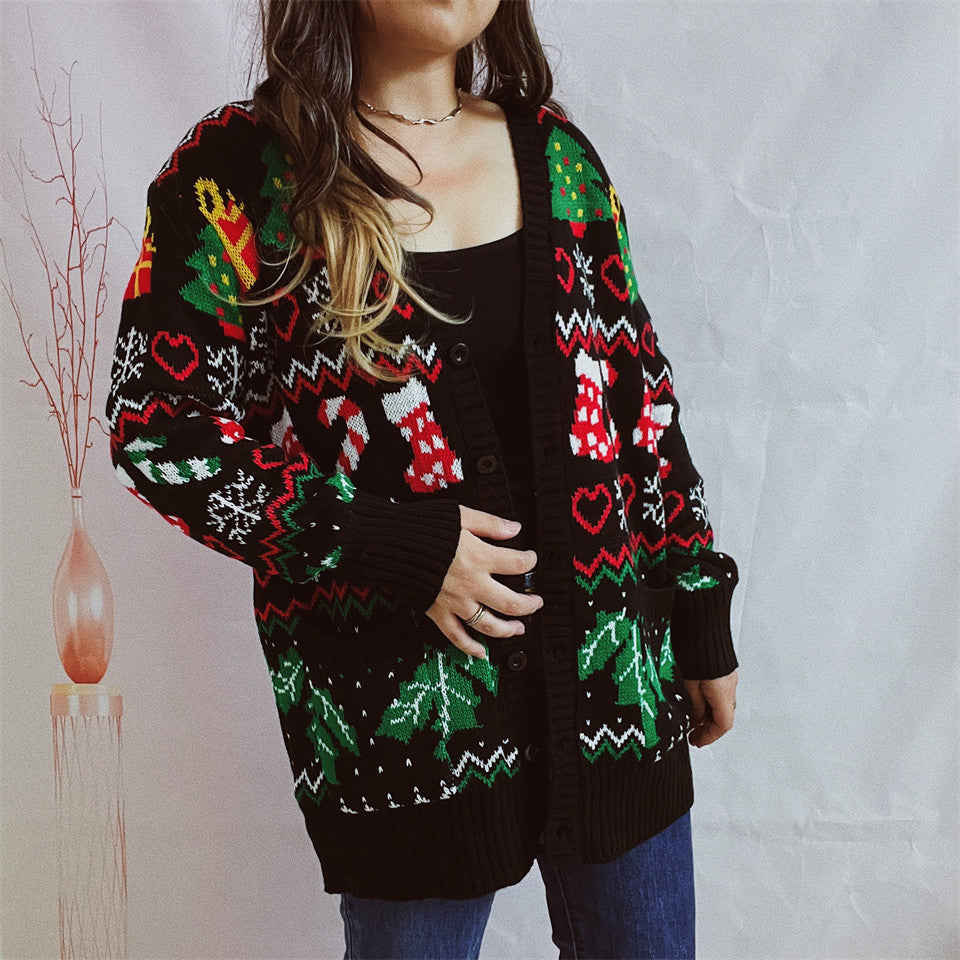 Women's Christmas Cardigan with Festive Design and Buttonable Cut R&B