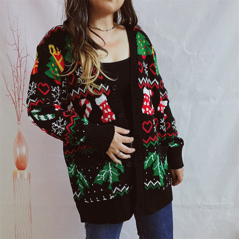 Women's Christmas Cardigan with Festive Design and Buttonable Cut