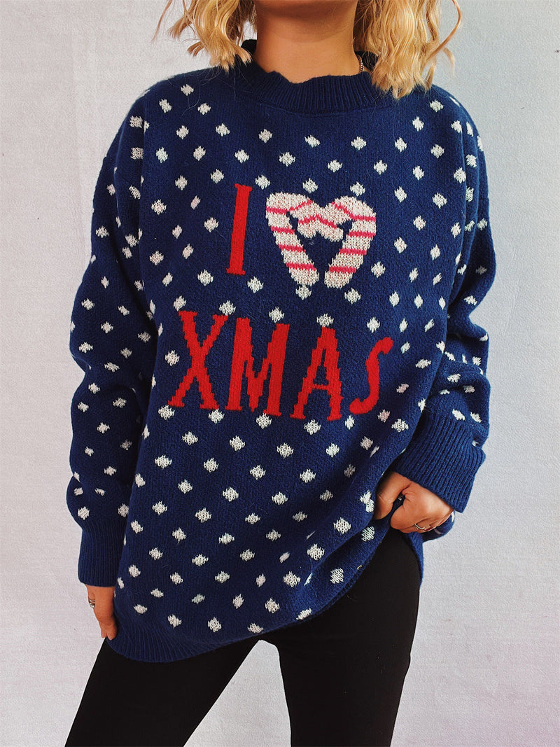 Women's Knit Sweater with Festive Christmas Design and Relaxed Fit