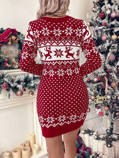 Women's Knit Dress with Festive Norwegian Pattern and Modern Cut