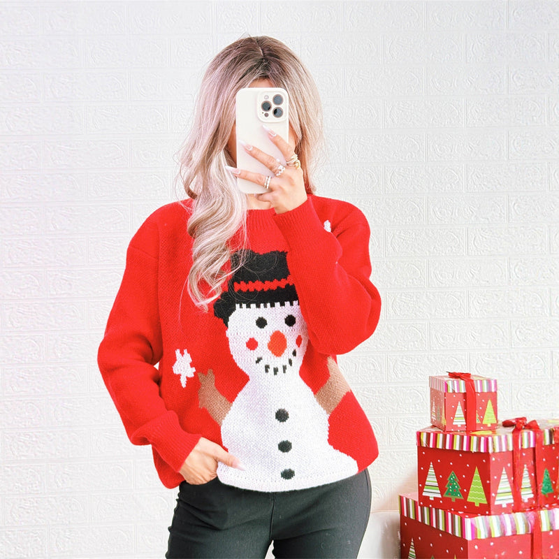 Women's Christmas Sweater with Festive Snowman Motif R&B
