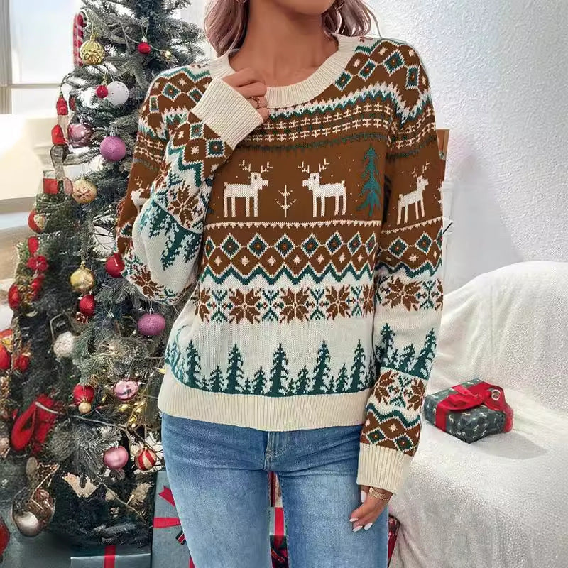 Women's Christmas Sweater with Festive Reindeer Design and Soft Material
