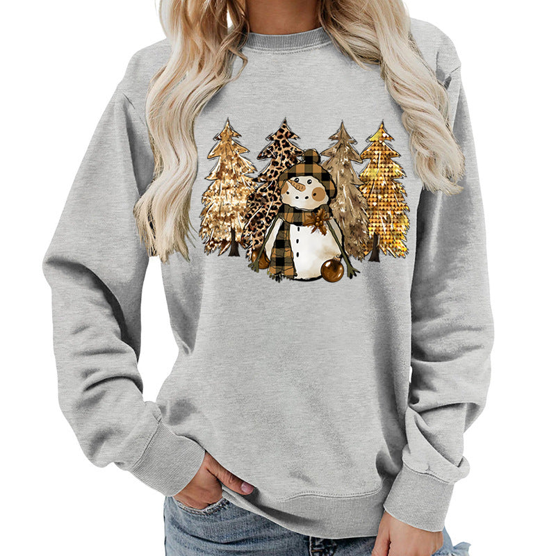 Women's Sweatshirt with Creative Snowman Design and Soft Lining