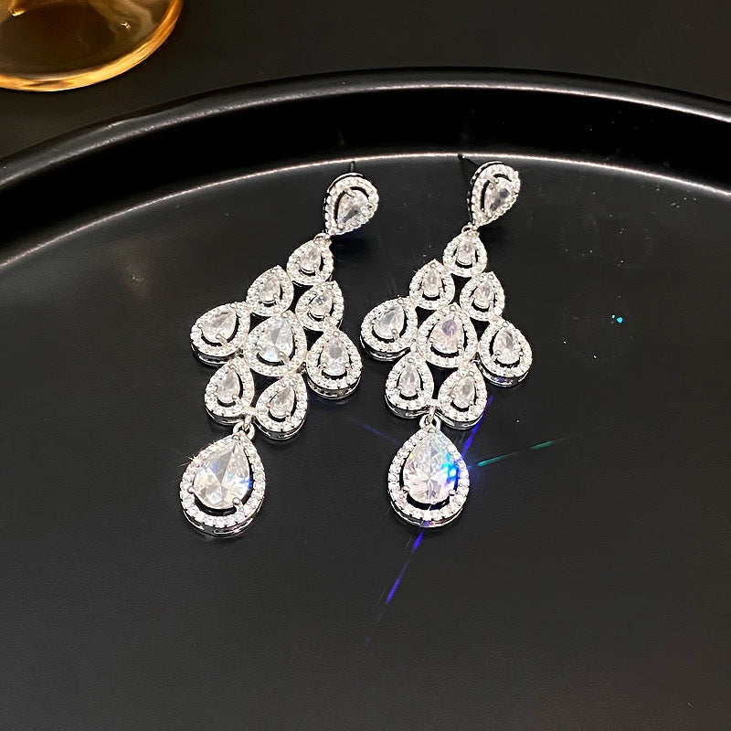Laurie Zircon Leaf Tassel Earrings