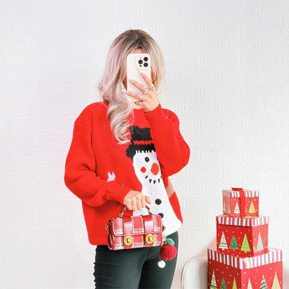 Women's Christmas Sweater with Festive Snowman Motif R&B