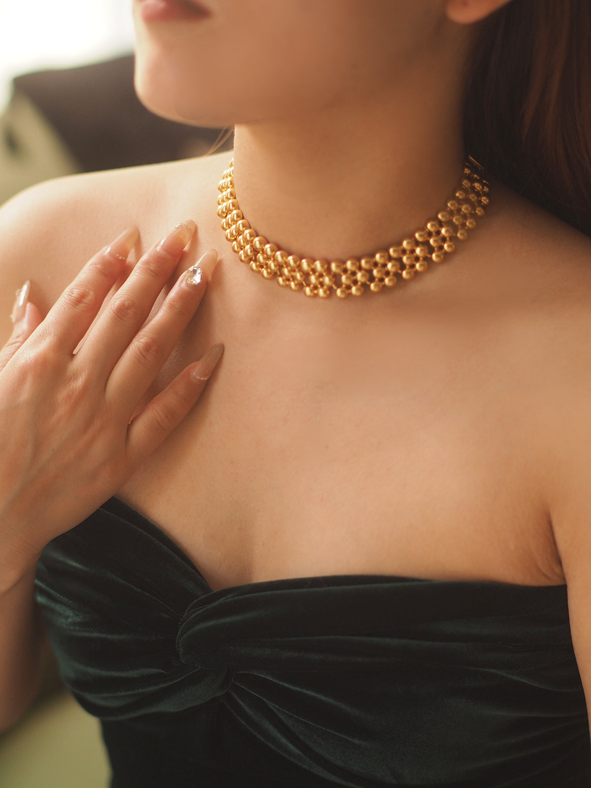 Tayah Golden Beaded Choker Necklace