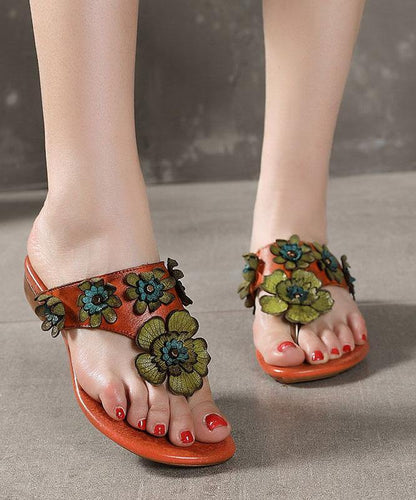 Orange Cowhide Leather Thong Flip Flops
