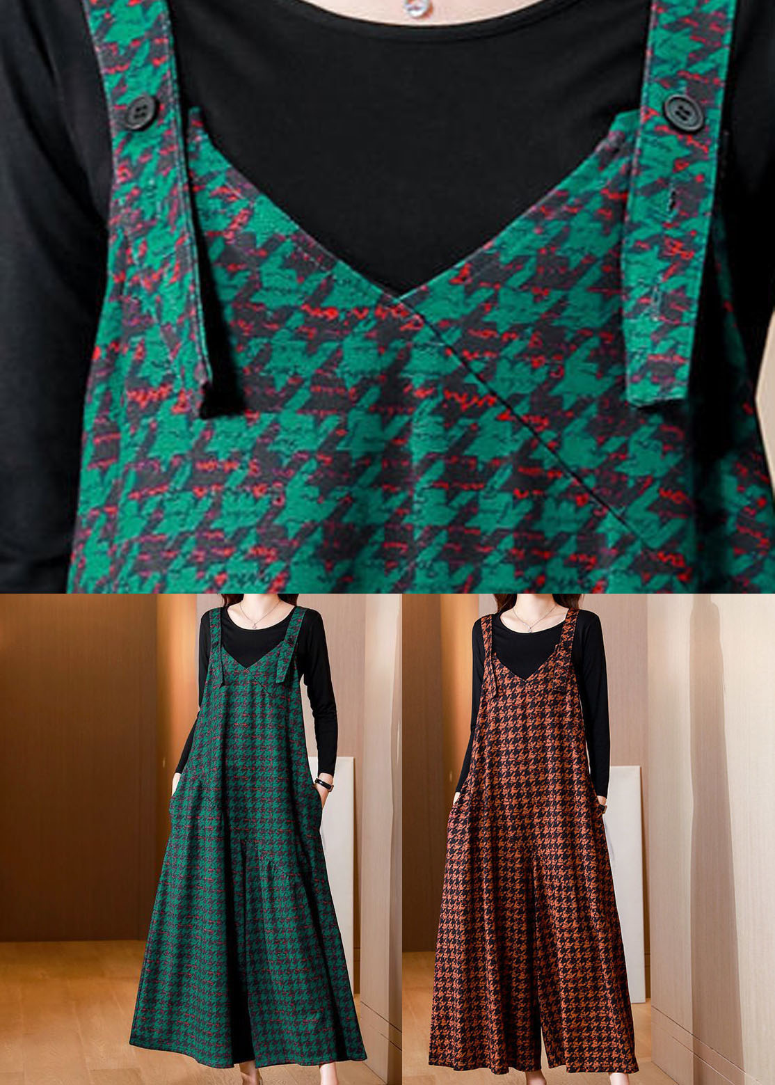 Orange Print Cotton Jumpsuits Two-piece Set Wide Leg Pants Spring