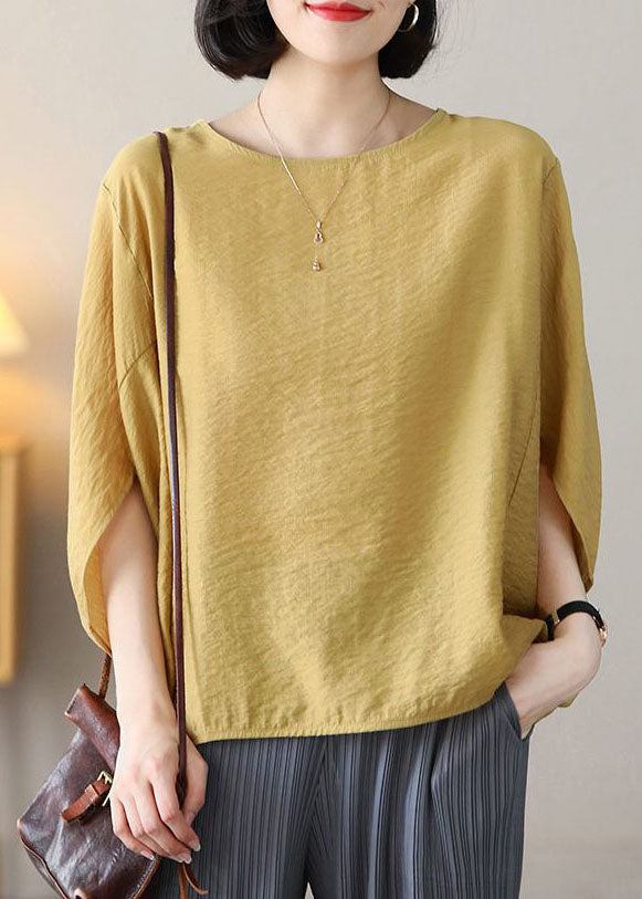 Orange Linen Loose Tank Top O-neck Batwing Sleeve