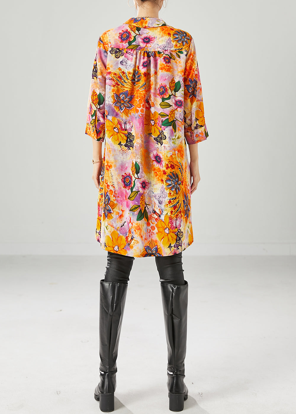 Orange Yellow Chiffon Long Shirt Oversized Bracelet Sleeve