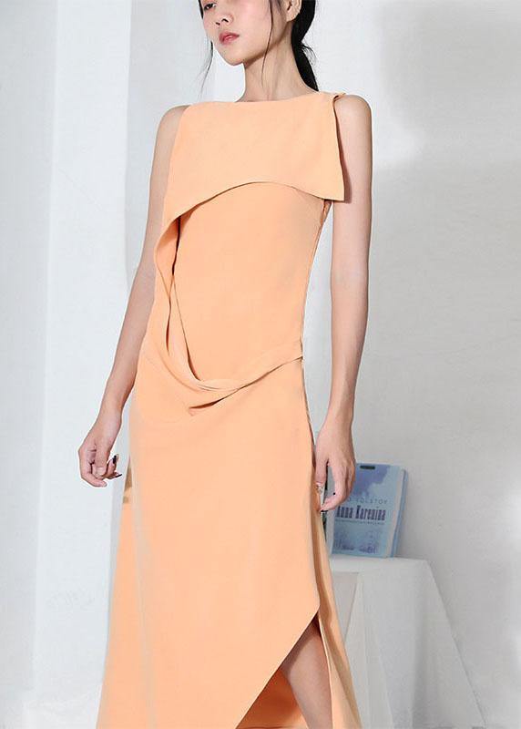 Organic Apricot Side Open Cotton Asymmetrical Design Summer Dress