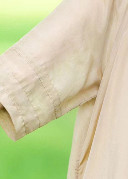 Organic Beige O-neck Wrinkled Patchwork Linen Two Pieces Set Dress Summer