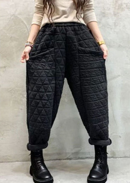 Organic Black Elastic Waist Thick Pockets Winter Pants