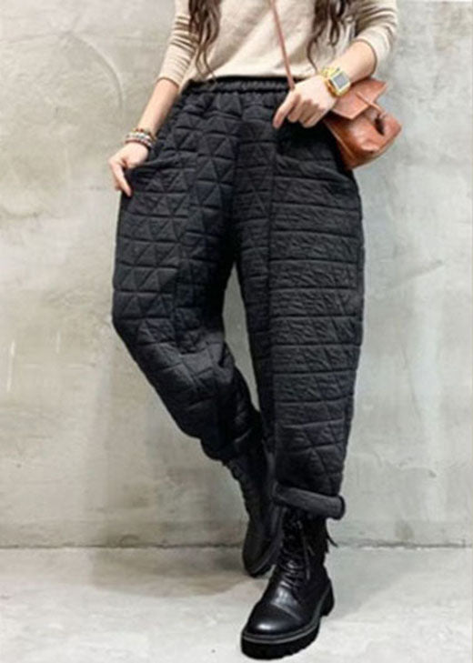 Organic Black Elastic Waist Thick Pockets Winter Pants