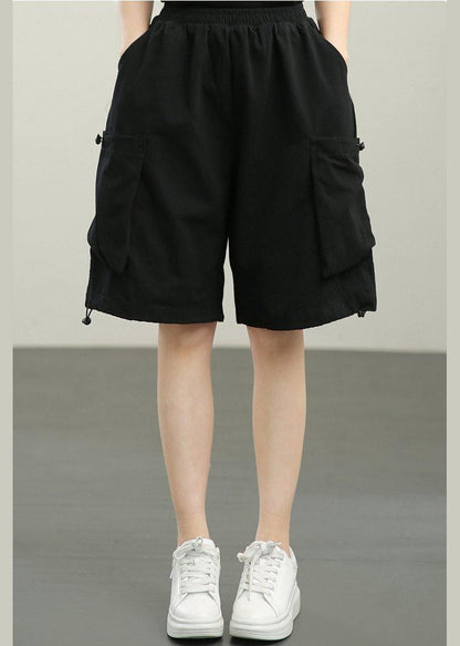 Organic Black Elastic Waist Hot Pants Summer