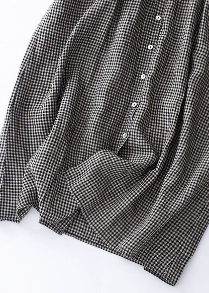 Organic Purple Plaid Peter Pan Collar Patchwork Linen Dresses Summer
