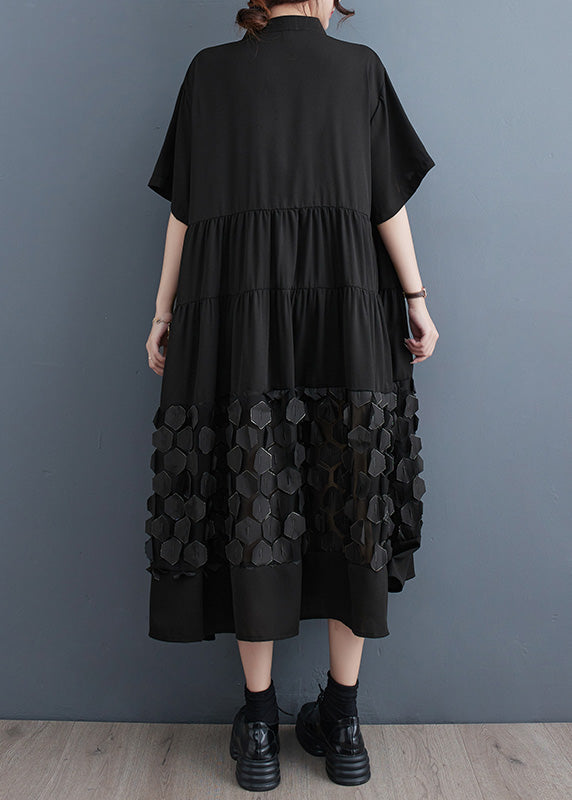 Organic Black Wrinkled Patchwork Vacation Long Dresses Summer