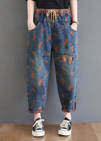 Organic Blue Embroideried Pockets Denim Pants Spring