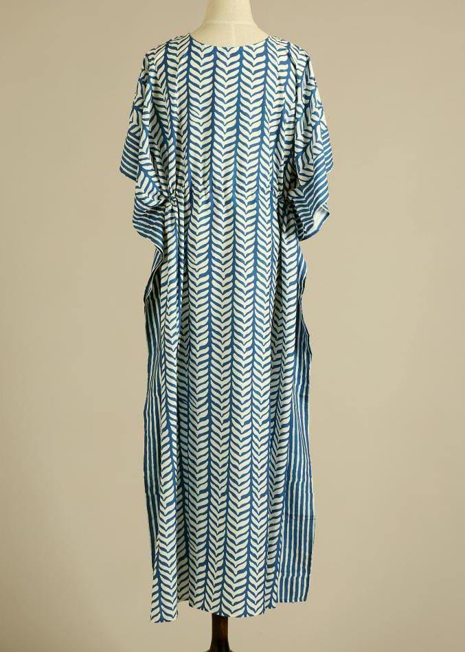 Organic Blue V Neck Kimono Robe Cotton Dress