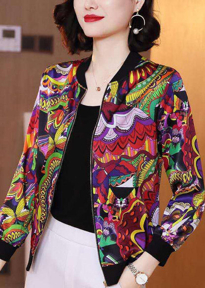 Organic Blue O-neck Print Chiffon Sunscreen Coat Summer