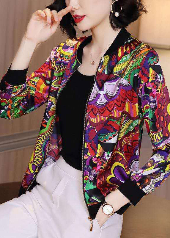 Organic Blue O-neck Print Chiffon Sunscreen Coat Summer