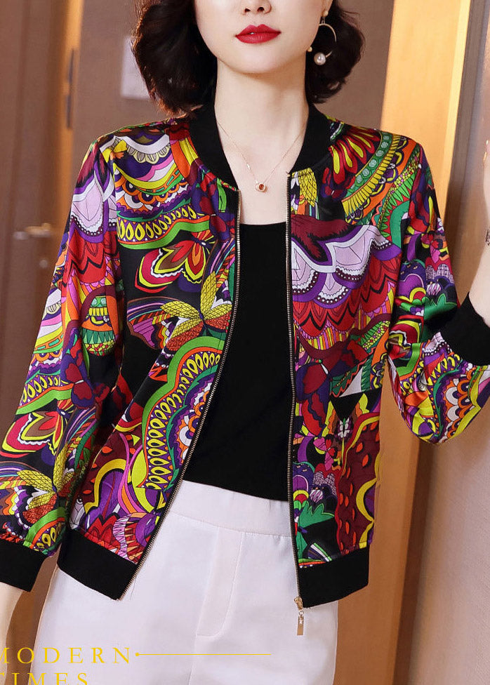 Organic Blue O-neck Print Chiffon Sunscreen Coat Summer