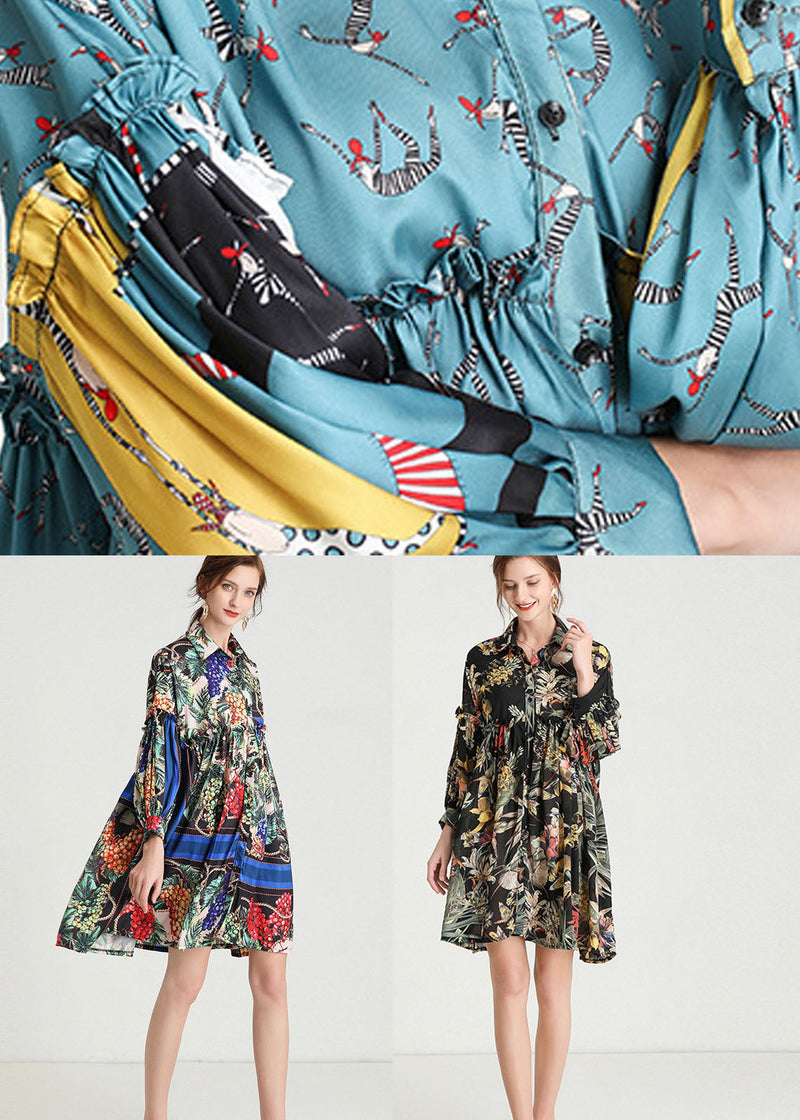 Organic Blue Peterpan Collar Patchwork Fall Holiday Dress Long Sleeve