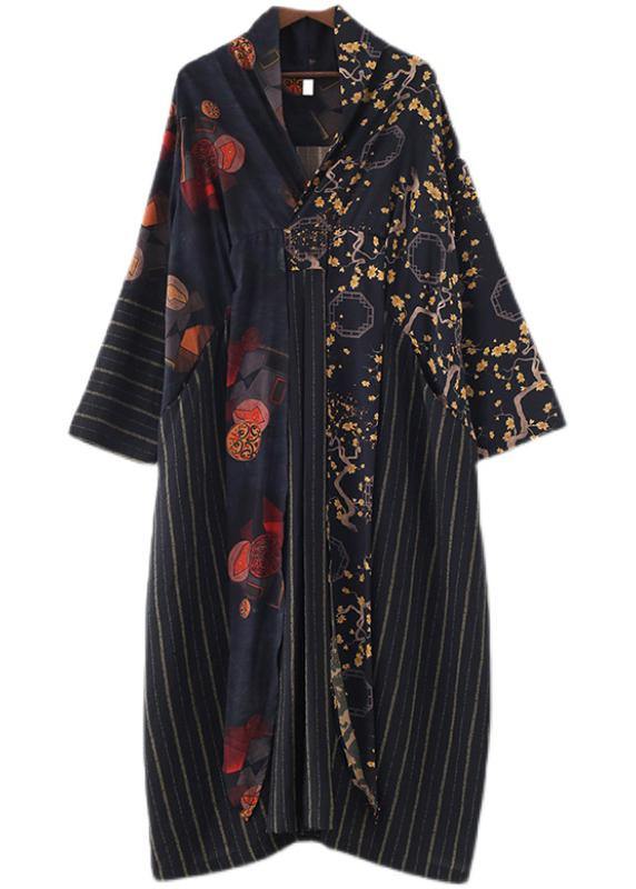 Organic Blue Print Patchwork Cotton Linen Long Dresses Summer