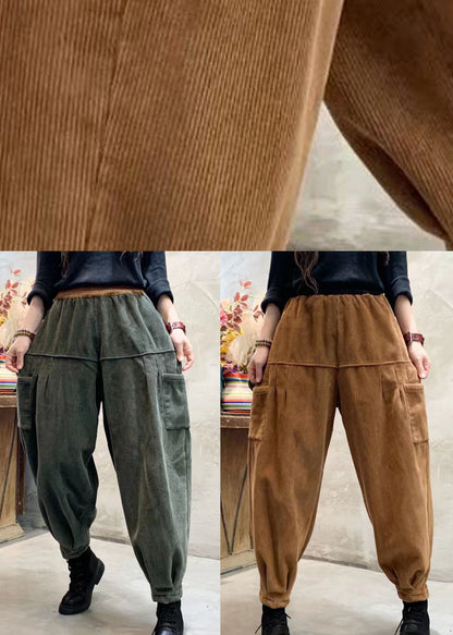 Organic Caramel Corduroy Pockets Warm Harem Winter Pants