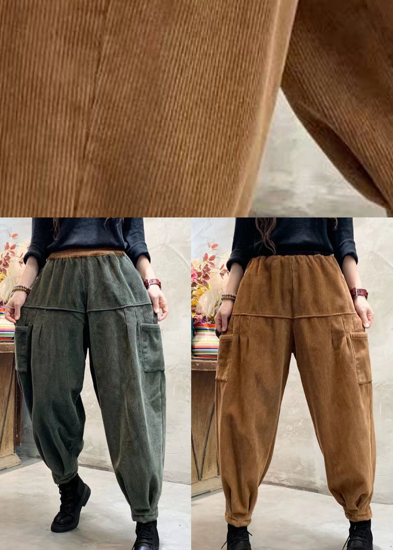 Organic Caramel Corduroy Pockets Warm Harem Winter Pants