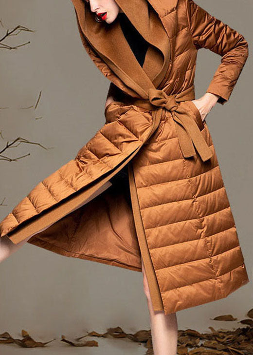 Organic Caramel Hooded Patchwork Slim Fit Winter Duck Down Jackets