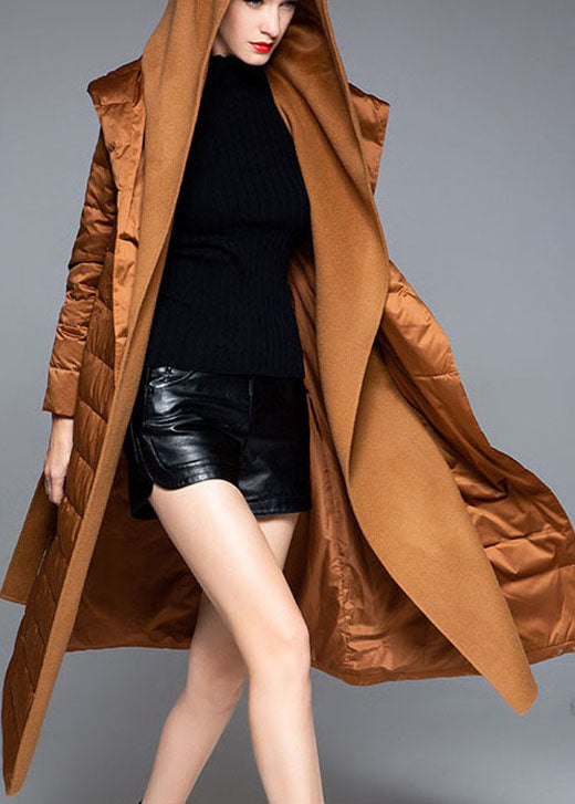 Organic Caramel Hooded Patchwork Slim Fit Winter Duck Down Jackets
