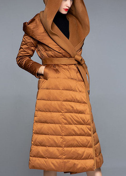 Organic Caramel Hooded Patchwork Slim Fit Winter Duck Down Jackets