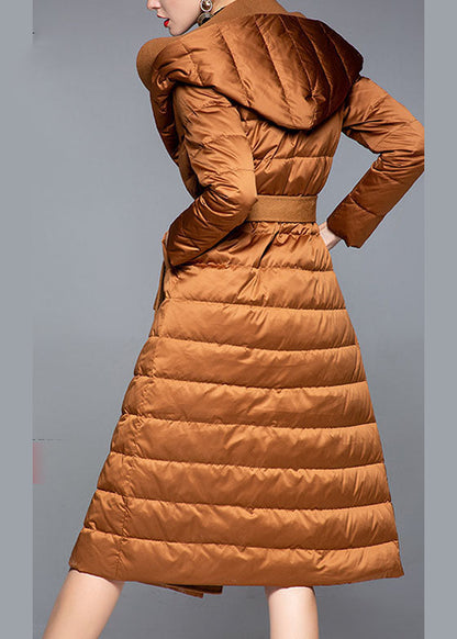 Organic Caramel Hooded Patchwork Slim Fit Winter Duck Down Jackets