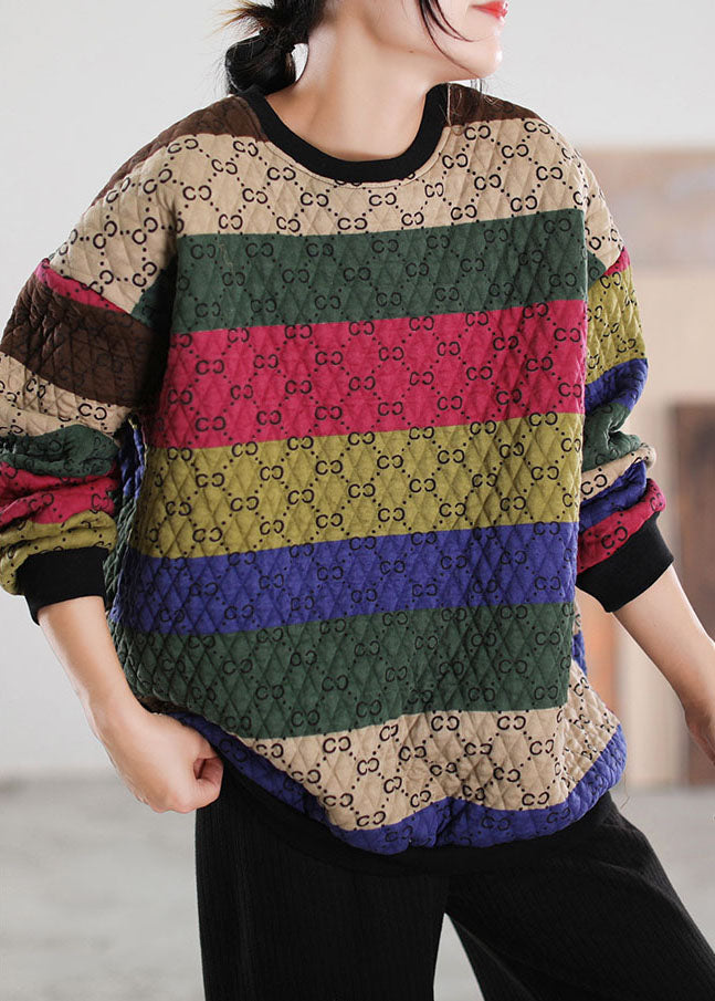 Organic Color Block O-neck Print Pullover Sweatshirt Winter