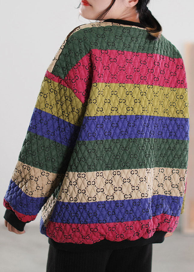 Organic Color Block O-neck Print Pullover Sweatshirt Winter