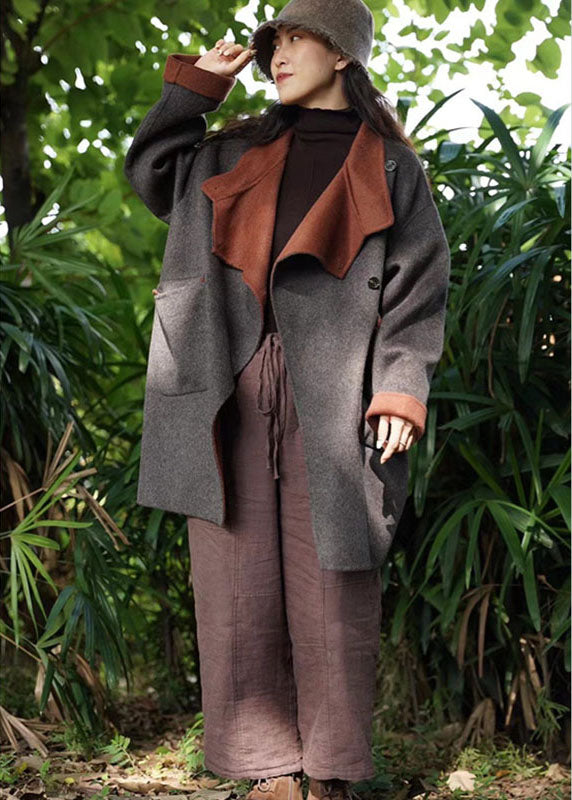 Organic Dark Gray Peterpan Collar Pockets Thick Winter Coat